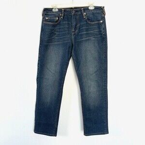 True Religion Mens Blue Geno Relaxed Slim Jeans Size 32W Horseshoe Stitch Pocket